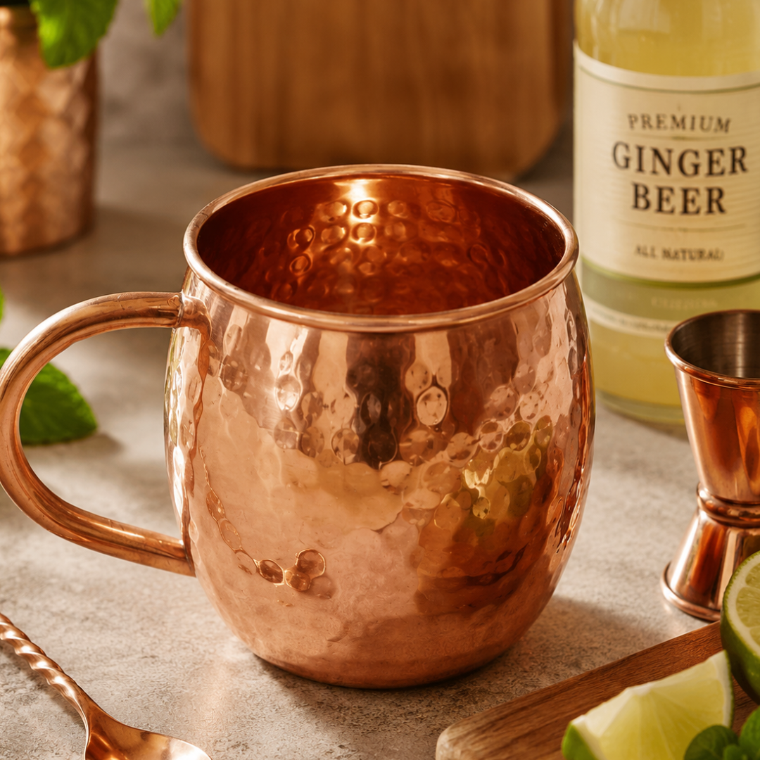 4 Inch Hammered Copper Moscow Mule Mug, Barrel Shaped Drink Cup with 3 Inch Rim Diameter, 7.5 oz Copper Mug for Cocktails, Bars, Restaurants, Parties & Home Use