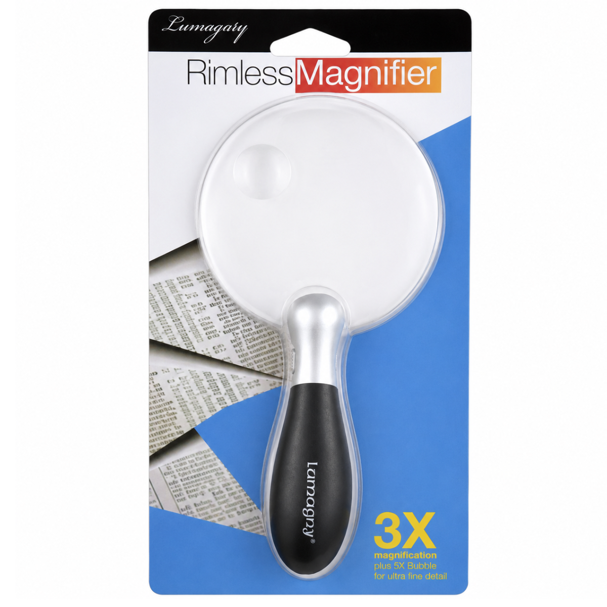 3.5" Rimless LED Handheld Magnifier with 3X/5X Lens & Ergonomic Handle – MG-14676