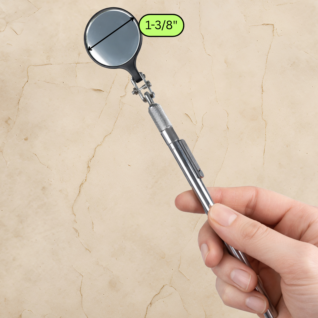 Extendable Inspection Mirror with Magnet – 1-3/8" Mirror & 25" Telescoping Pickup Tool with Pocket Clip