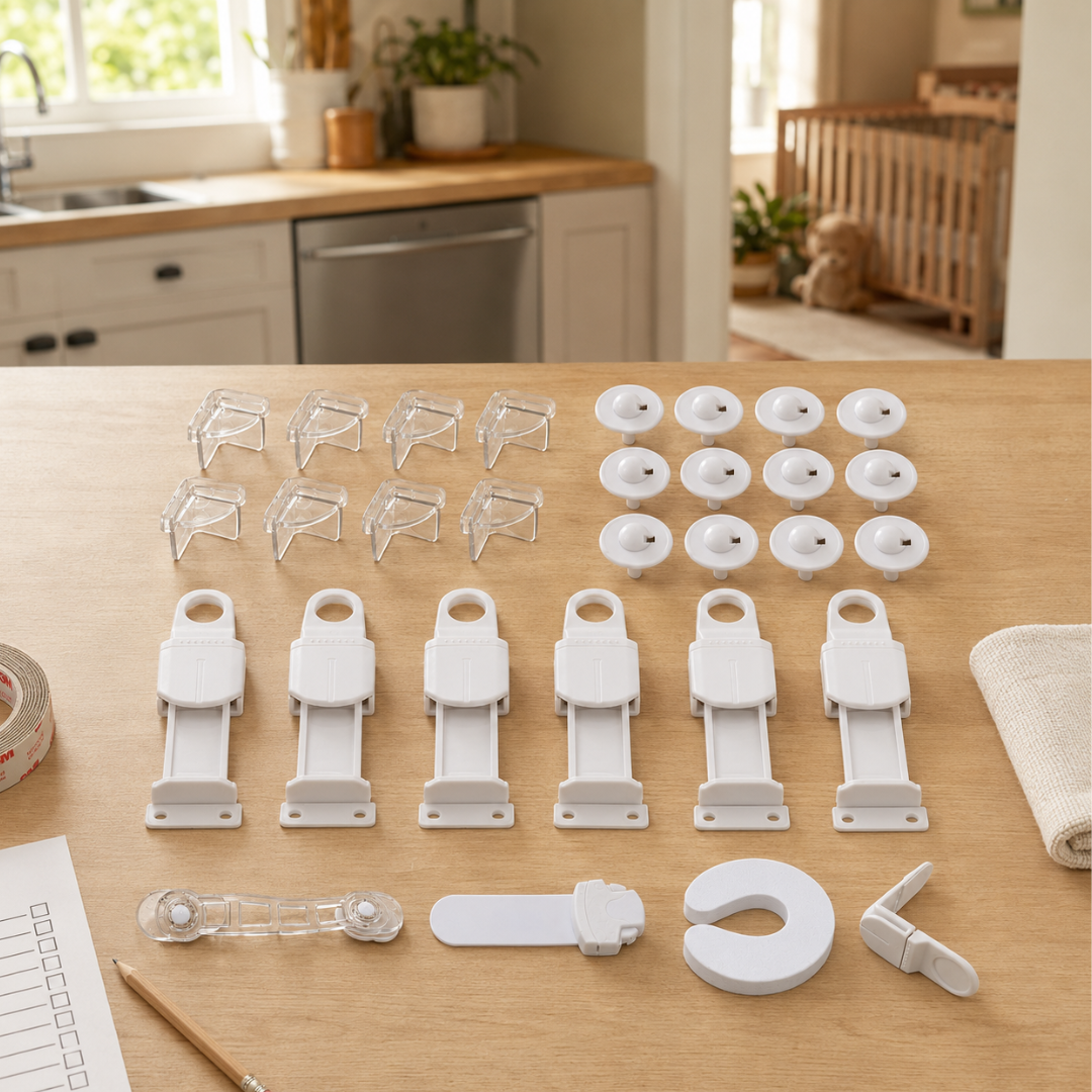 30-Piece Child Safety Kit for Home, Baby Proofing Set with Outlet Covers, Corner Protectors, Cabinet and Drawer Locks, Appliance Lock, Toilet Lock, Door Stopper and Multipurpose Latch