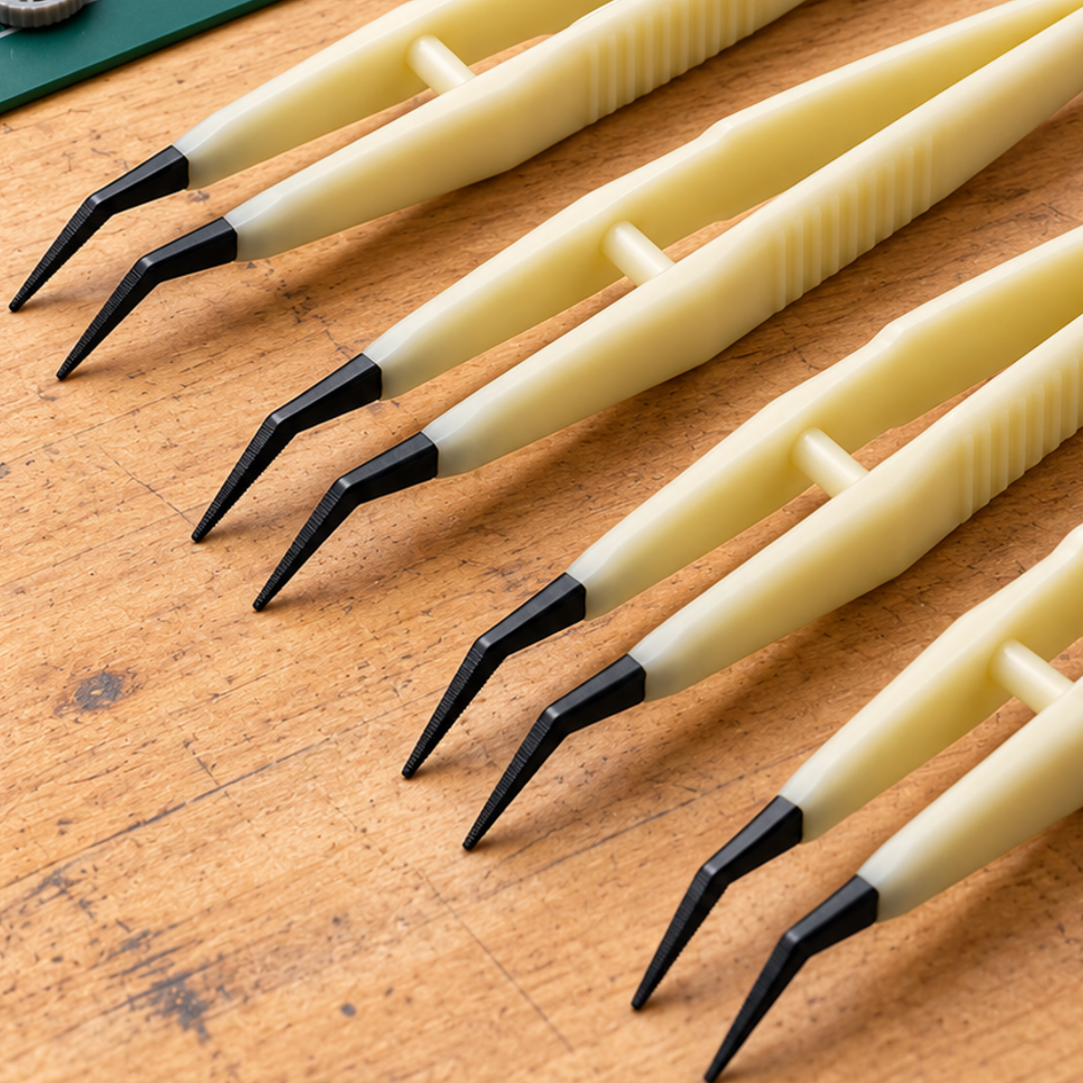 6.25-Inch Plastic Tweezers with 45° Angled Metal Tips, Textured Fish Tail Grip, Pointed Serrated Tips for Crafts, Hobby Work & Small Parts – Pack of 4 – PL1036-Z04