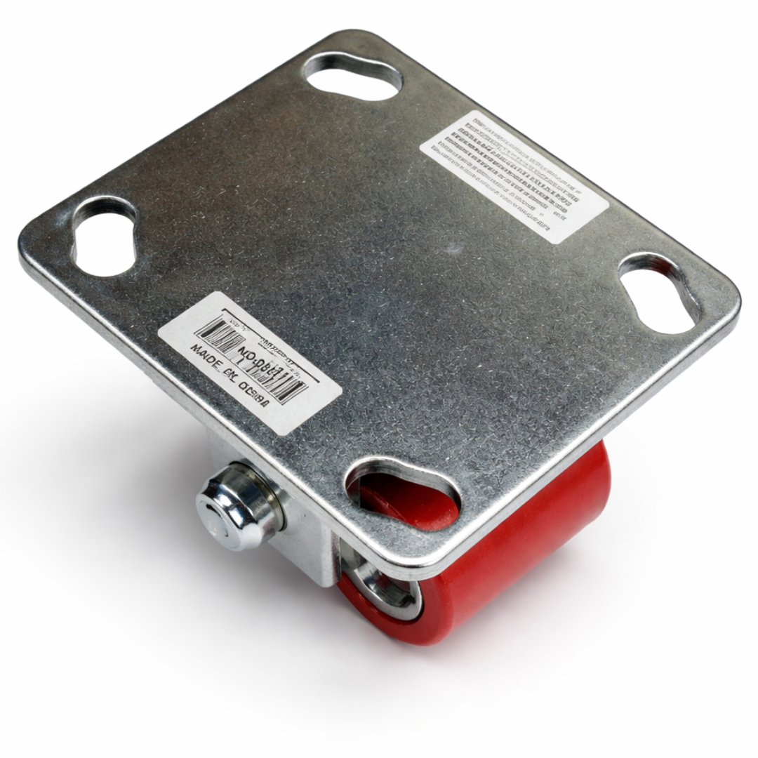 4 Inch x 2 Inch Heavy Duty Rigid Casters (4 Pack) – Red Polyurethane Wheels – Plate Mount Fixed Caster Wheels – Industrial Replacement for Carts, Dollies & Workbenches