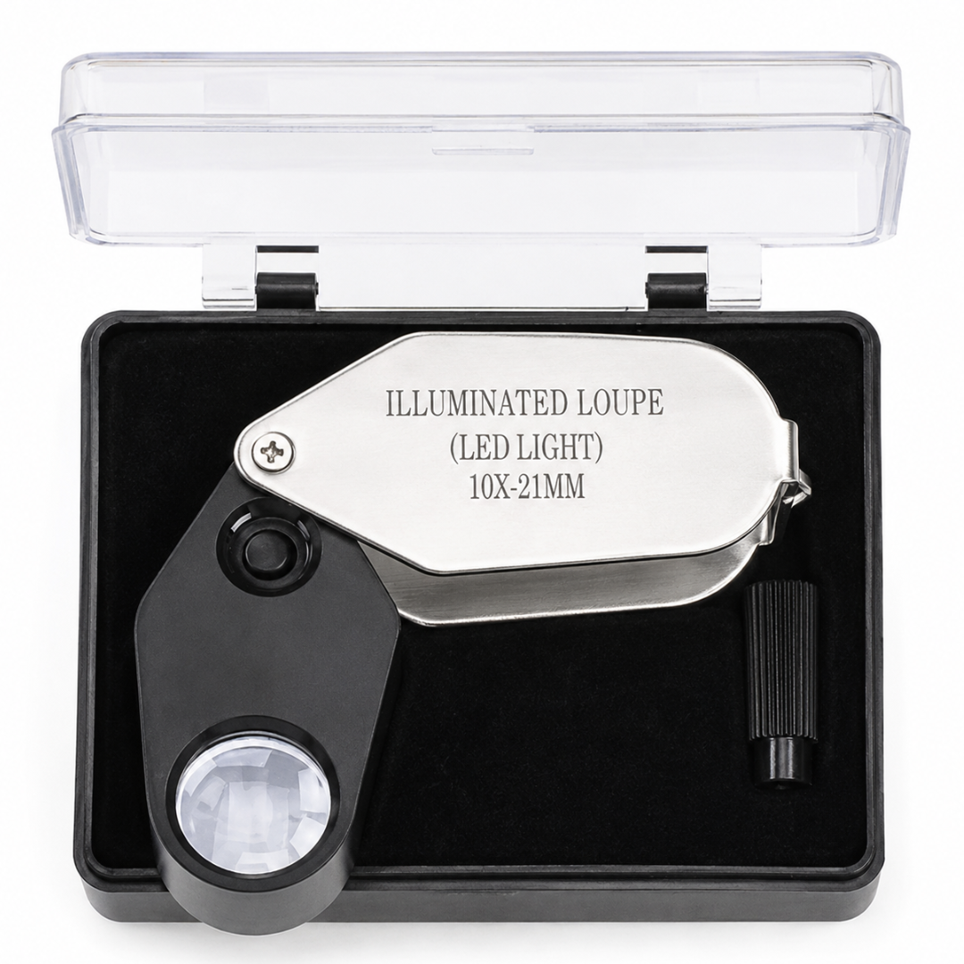 10X Jeweler’s Loupe with LED Light & Screwdriver Kit – 21mm Illuminated Magnifier for Jewelry, Coins, Gems, Stamps & Watch Repair – Chrome Finish Travel Set