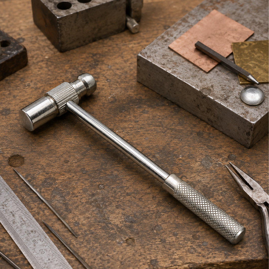 7 Inch Multipurpose Ball Peen Hammer, All-Metal Mini Hammer with 5/8 Inch Head, Textured Grip Handle, Compact Metalworking Hammer for Jewelry, Crafts, Repairs, and Tool Kits