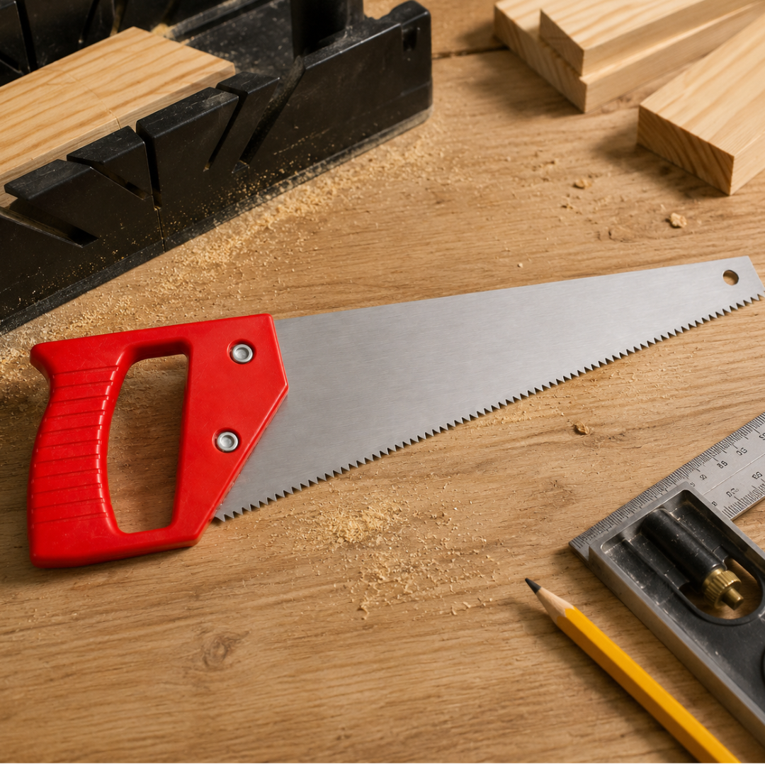 12-Inch Hand Saw with Sharp Blade and Lightweight Plastic Handle – Manual Woodworking Saw for Straight Cuts, DIY Projects and Miter Box Use