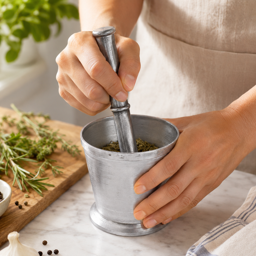 4 x 4 Inch Aluminum Mortar and Pestle Set – 7.5 Inch Flat-Ended Pestle – Heavy-Duty Grinding & Crushing Bowl for Spices, Herbs, Laboratory and Workshop Use