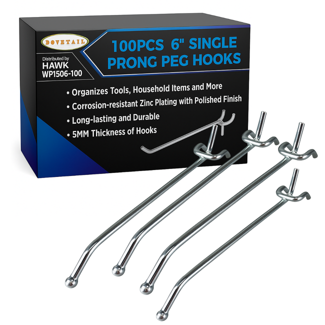 100 Pc. 6-Inch Prong Peg Hooks - HW-15066