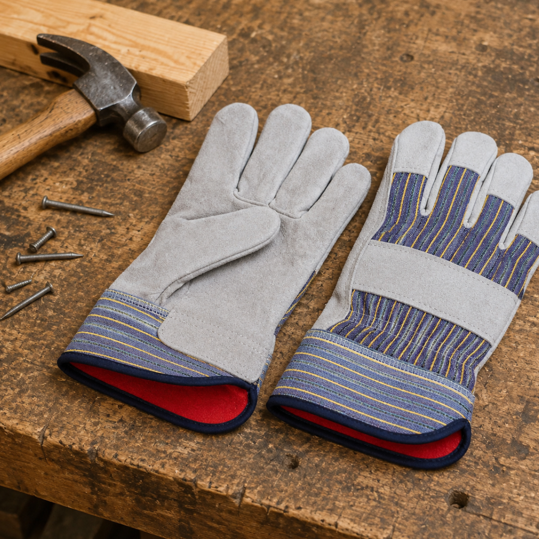 Men's Heavy Duty Red Cotton Lined Leather Palm Gloves, Gauntlet Cuff (Pack of: 2) - GL-14502-Z02