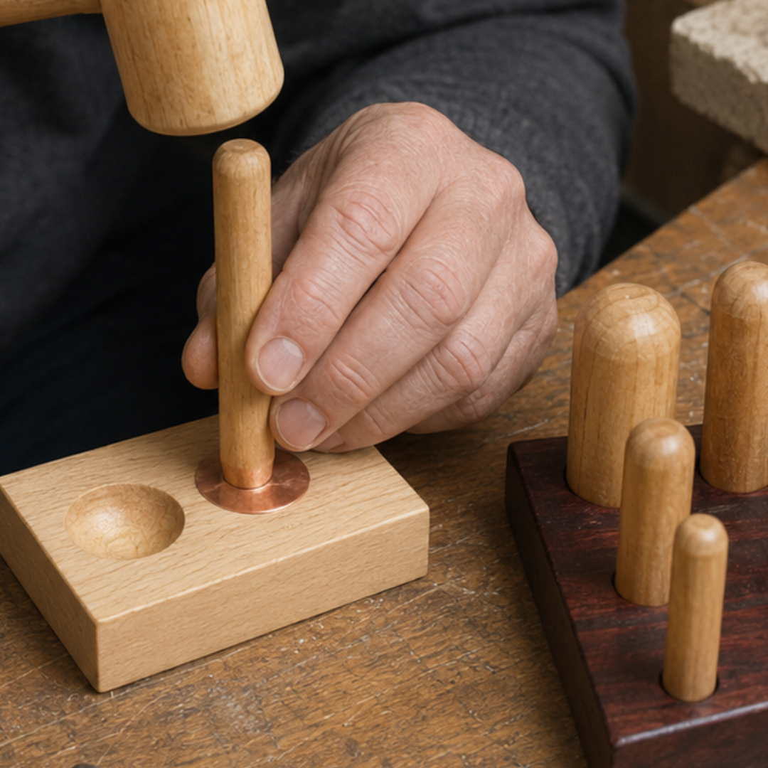 Wood Dapping Block Set with 8 Domed Punches and Size-Marked Stand, 10–31mm Jewelry Metal Forming and Shaping Tool for Jewelers, Metalsmiths and Crafts