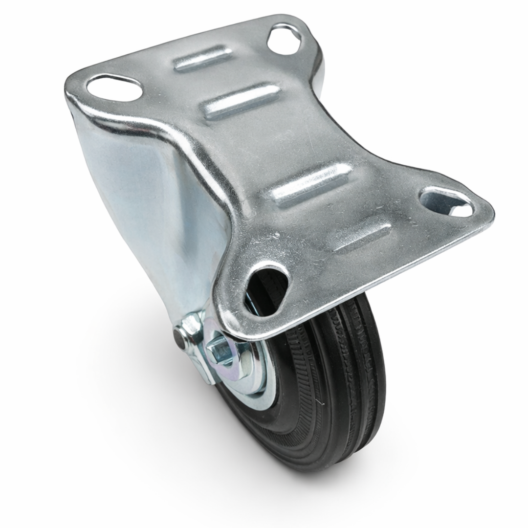 5 Inch Rigid Caster Wheels 4 Pack – Heavy Duty 5"x1" Fixed Plate Casters with Solid Rubber Wheel and Steel Bracket – Replacement Cart Wheels for Dollies, Workbenches & Platforms