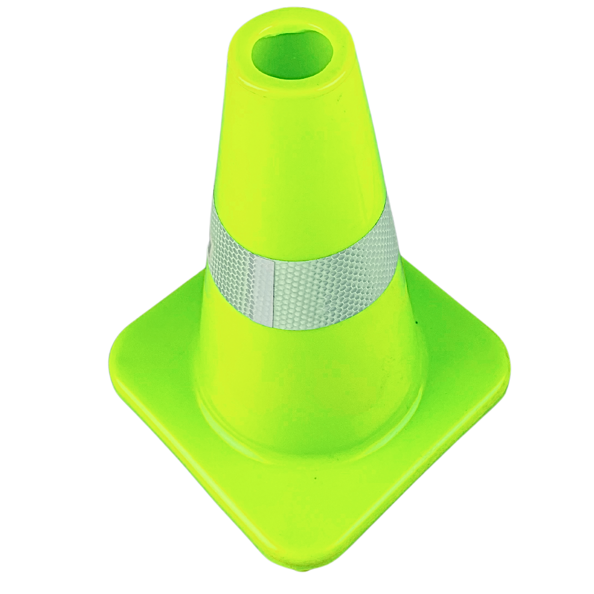 12 Inch Neon Green Safety Cone With  2 Inch White Fluorescent Strip  - ST12-G