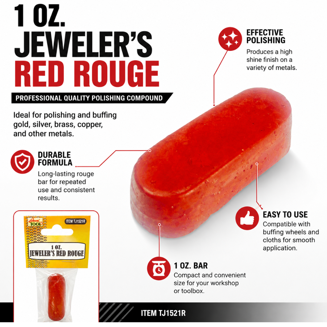 1 oz Jeweler’s Red Rouge Polishing Compound Bar for Jewelry & Metal Buffing – Use with Polishing Cloths or Buffing Wheels – TJ01-01521