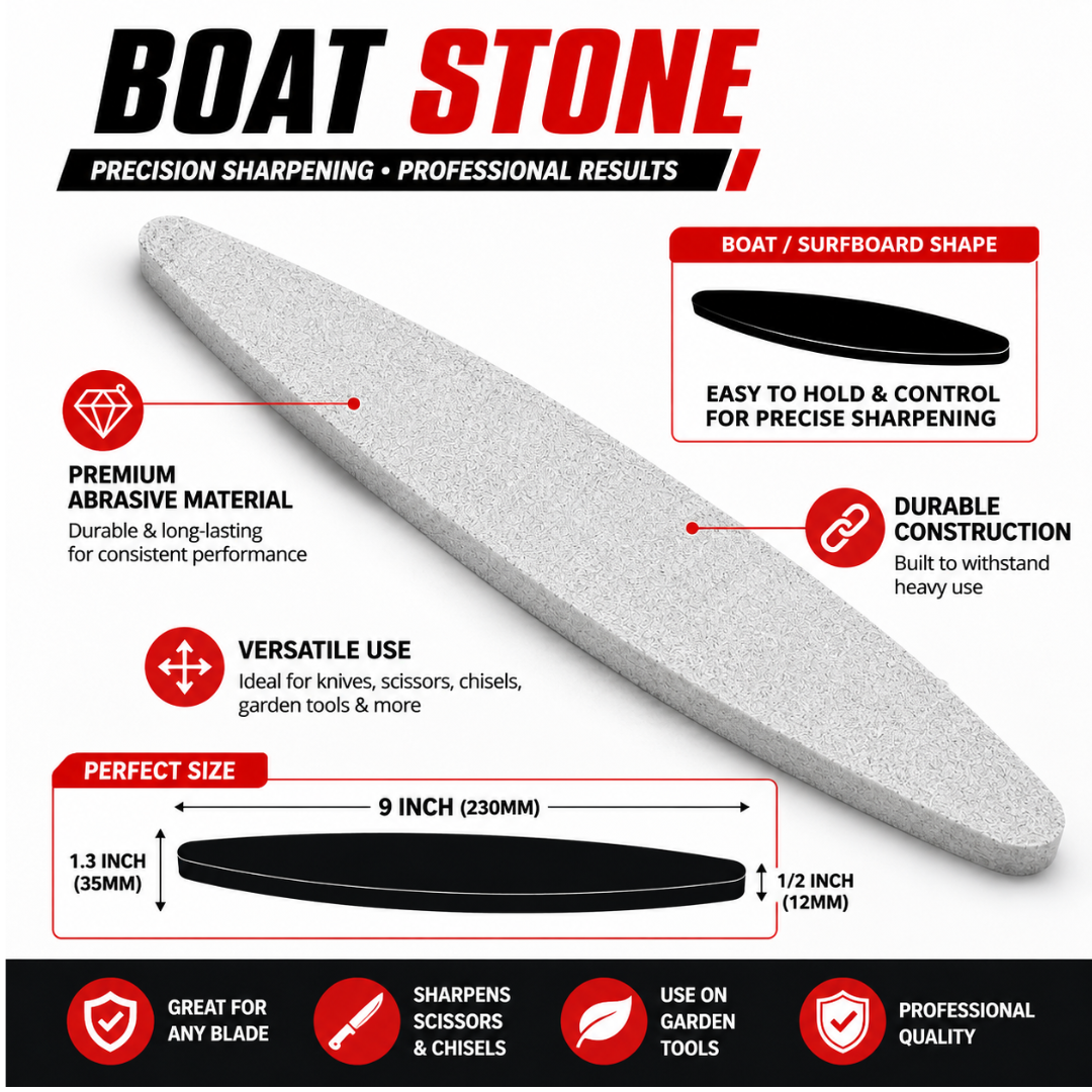 9-Inch Boat-Shaped Sharpening Stone, 2-Pack – Handheld Blade Sharpener for Garden Tools, Scissors, Chisels, Knives and Other Cutting Tools – TJ-18106-Z02