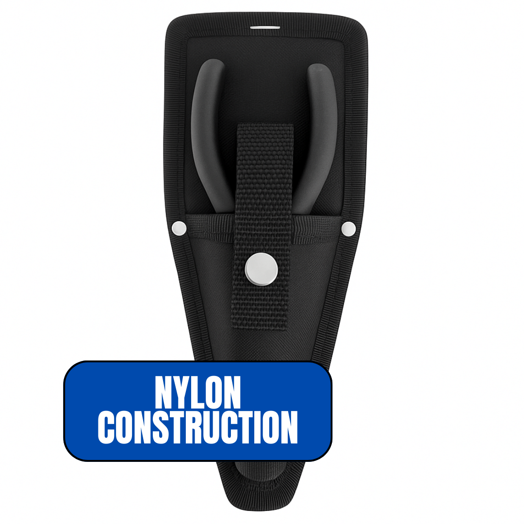 Nylon Plier Holster with Belt Clip – 8.75" Heavy-Duty Tool Holder for Pliers, Snips, Cutters & Small Hand Tools – Durable Riveted Construction, Secure Strap Closure – Black