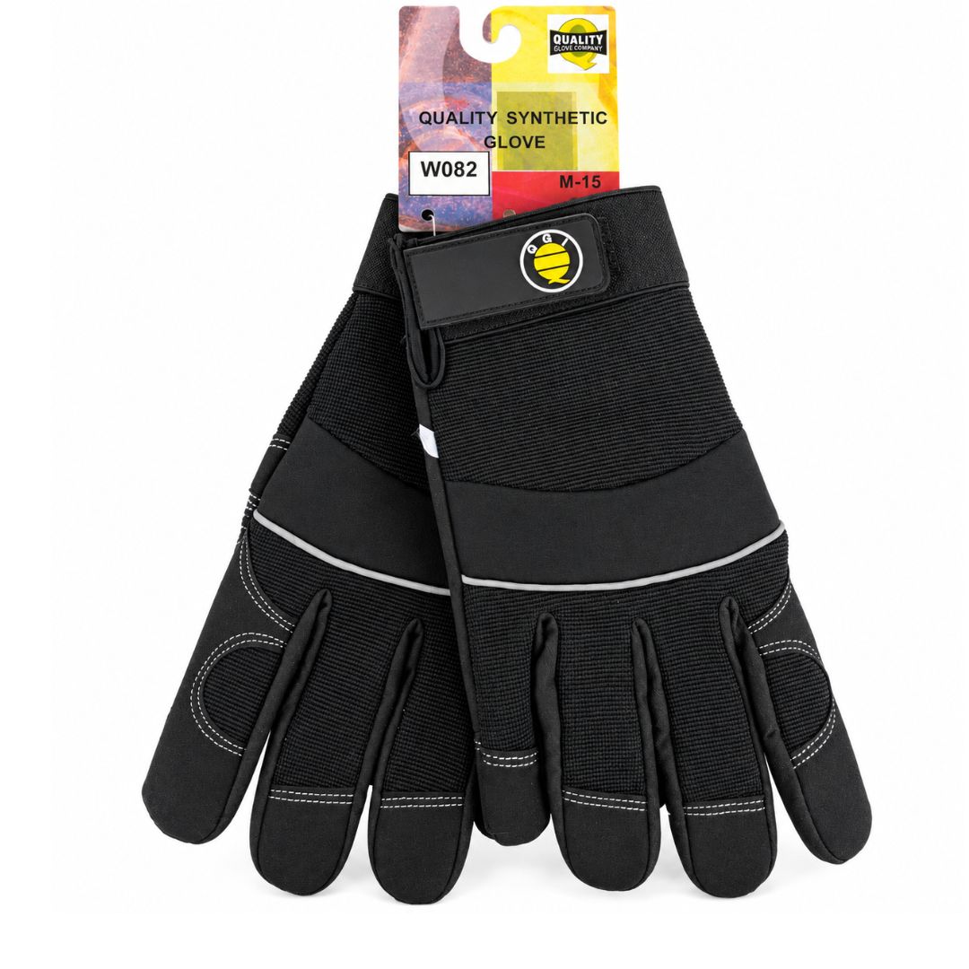 Black Synthetic Leather Mechanics Work Gloves, Reinforced Palm & Thumb, Adjustable Hook-and-Loop Wrist Closure, Flexible Heavy-Duty Work Gloves for Automotive Repair & Maintenance, XXL, 1 Pair