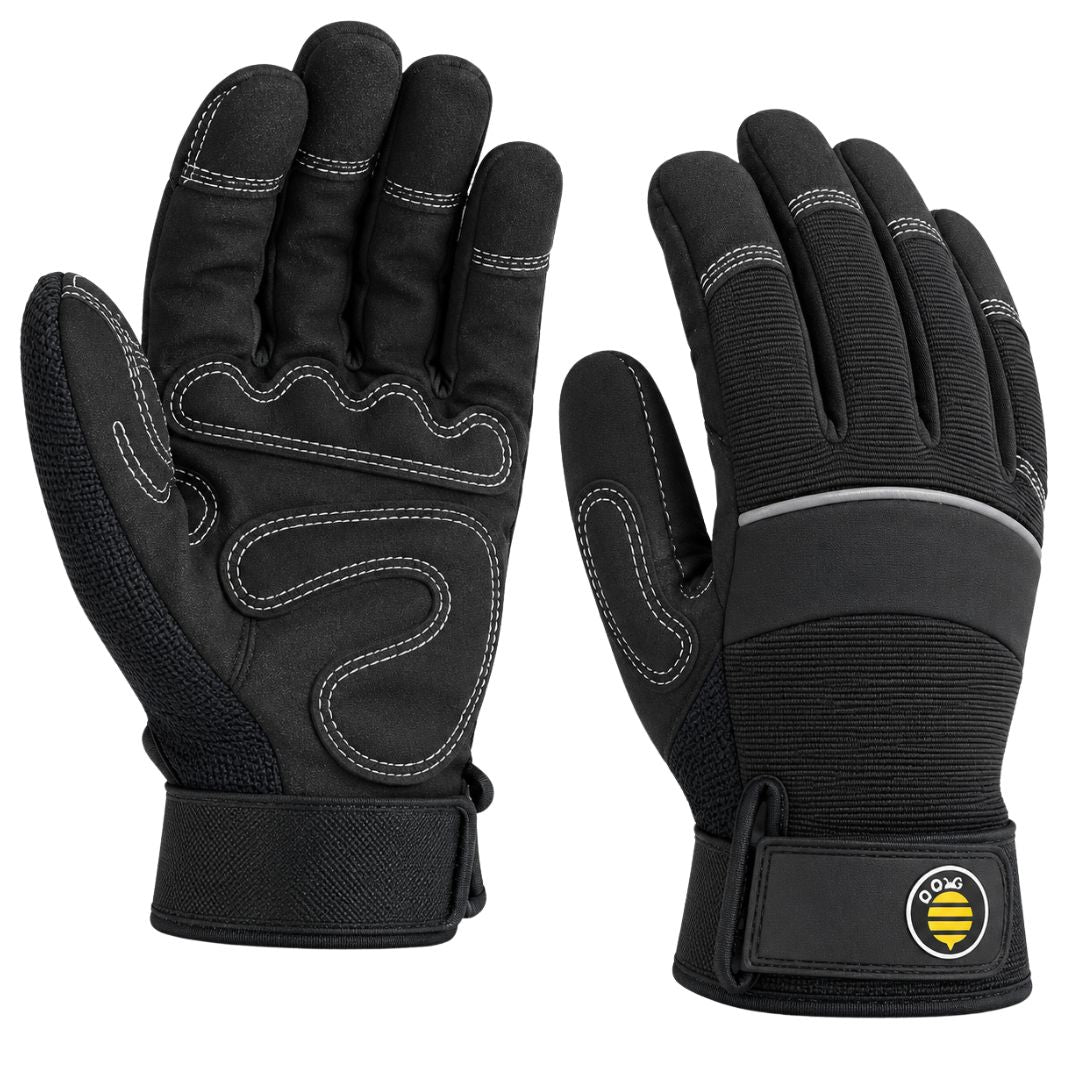 Black Synthetic Leather Mechanics Work Gloves, Reinforced Palm & Thumb, Adjustable Hook-and-Loop Wrist Closure, Flexible Heavy-Duty Work Gloves for Automotive Repair & Maintenance, XXL, 1 Pair
