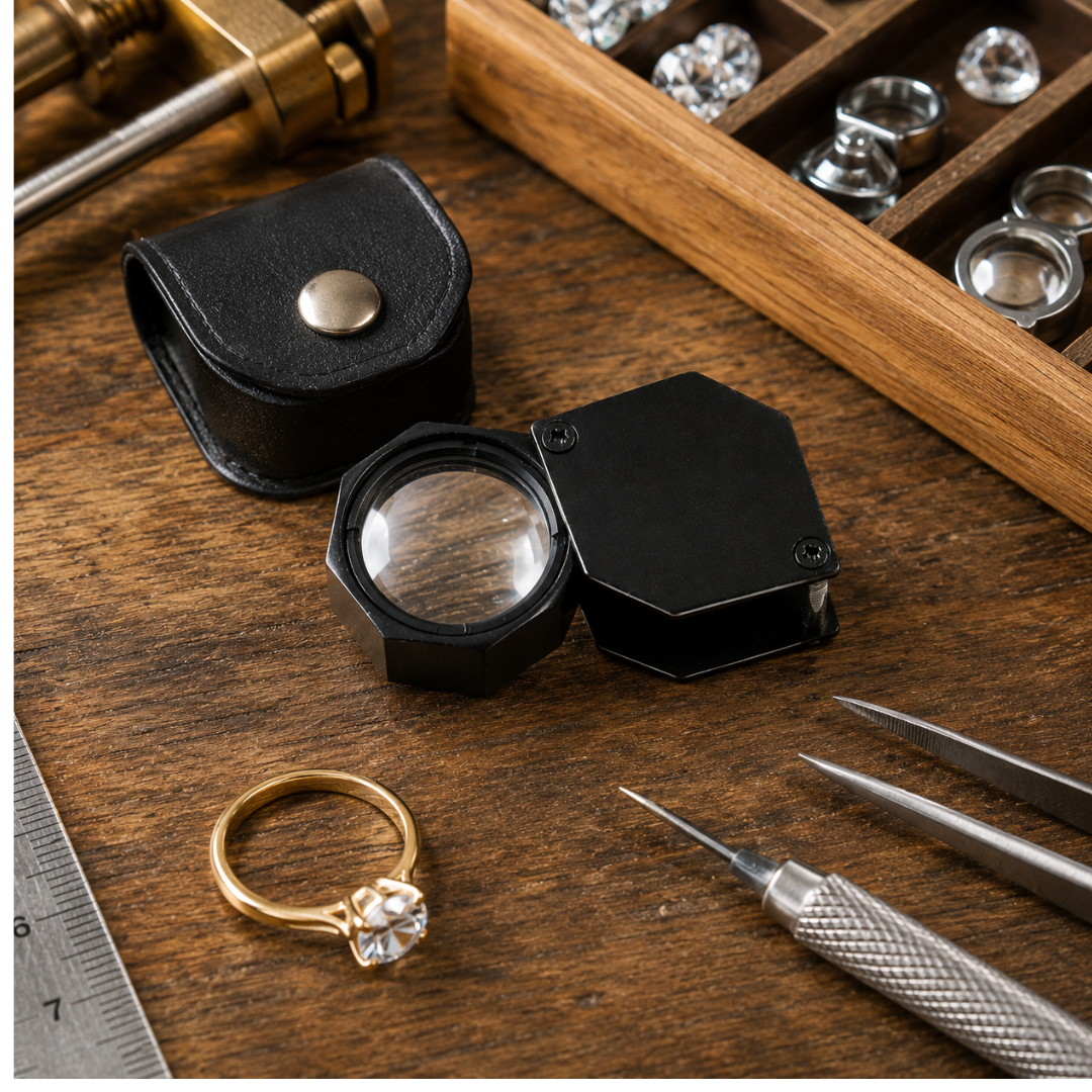 10X Hexagonal Jeweler’s Loupe Magnifier, 21mm Black Metal Folding Loupe with Leather Snap Case for Jewelry, Coins, Stamps, Gems & Precision Inspection – TJ-71450