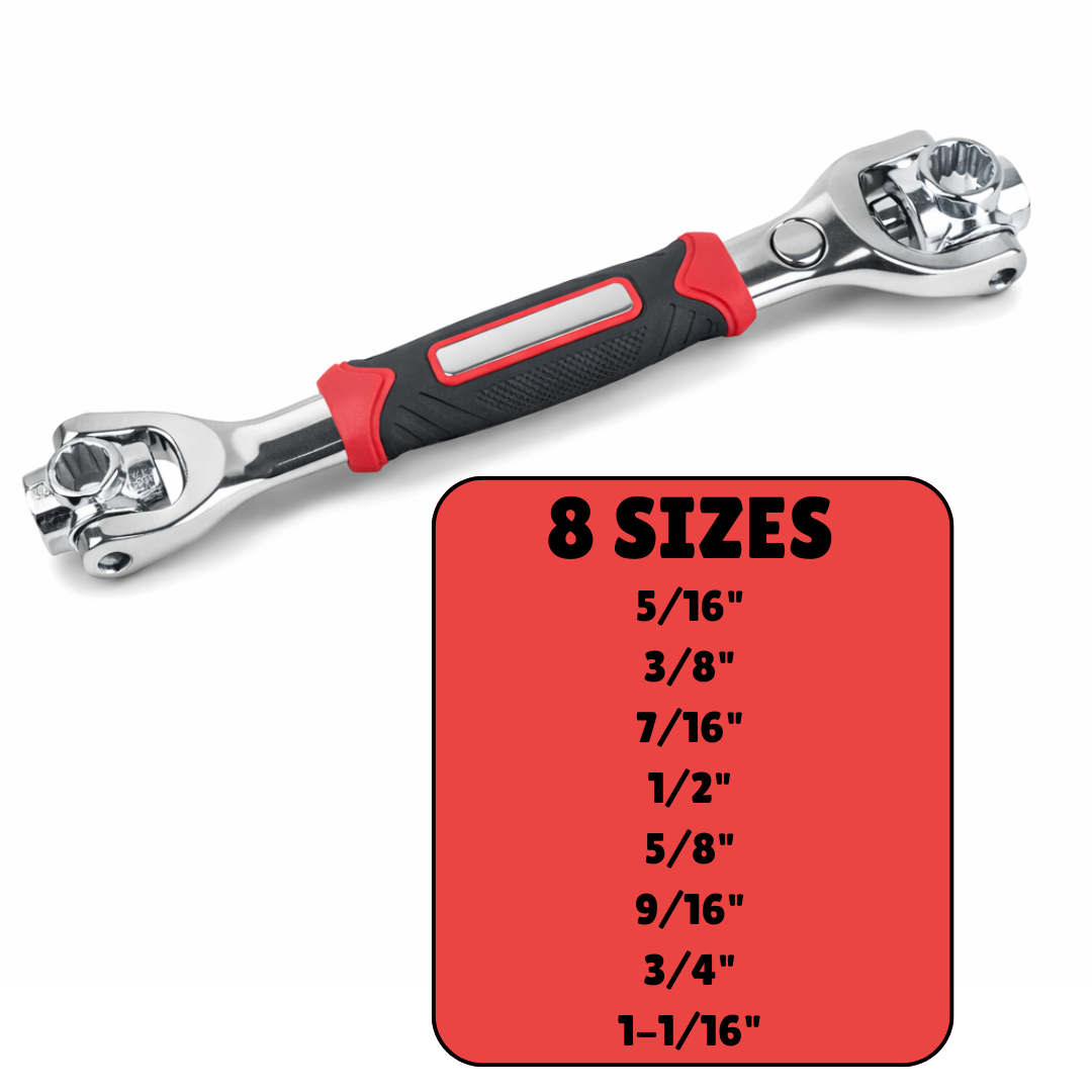8-in-1 Multi Swivel Socket Wrench – Flexible Universal Wrench with Ergonomic Non-Slip Handle, Fits 5/16" to 1-1/16" Fasteners