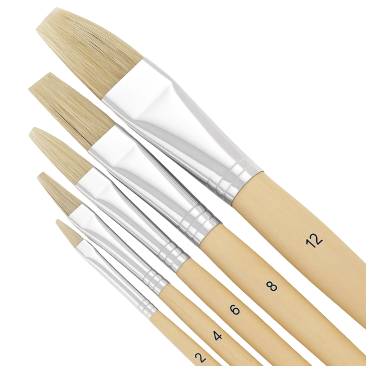 6-Piece Flat Bristle Artist Paint Brush Set (Pack of 2) – Sizes 2–12 | Long Wooden Handles | TZ63-06316-Z02