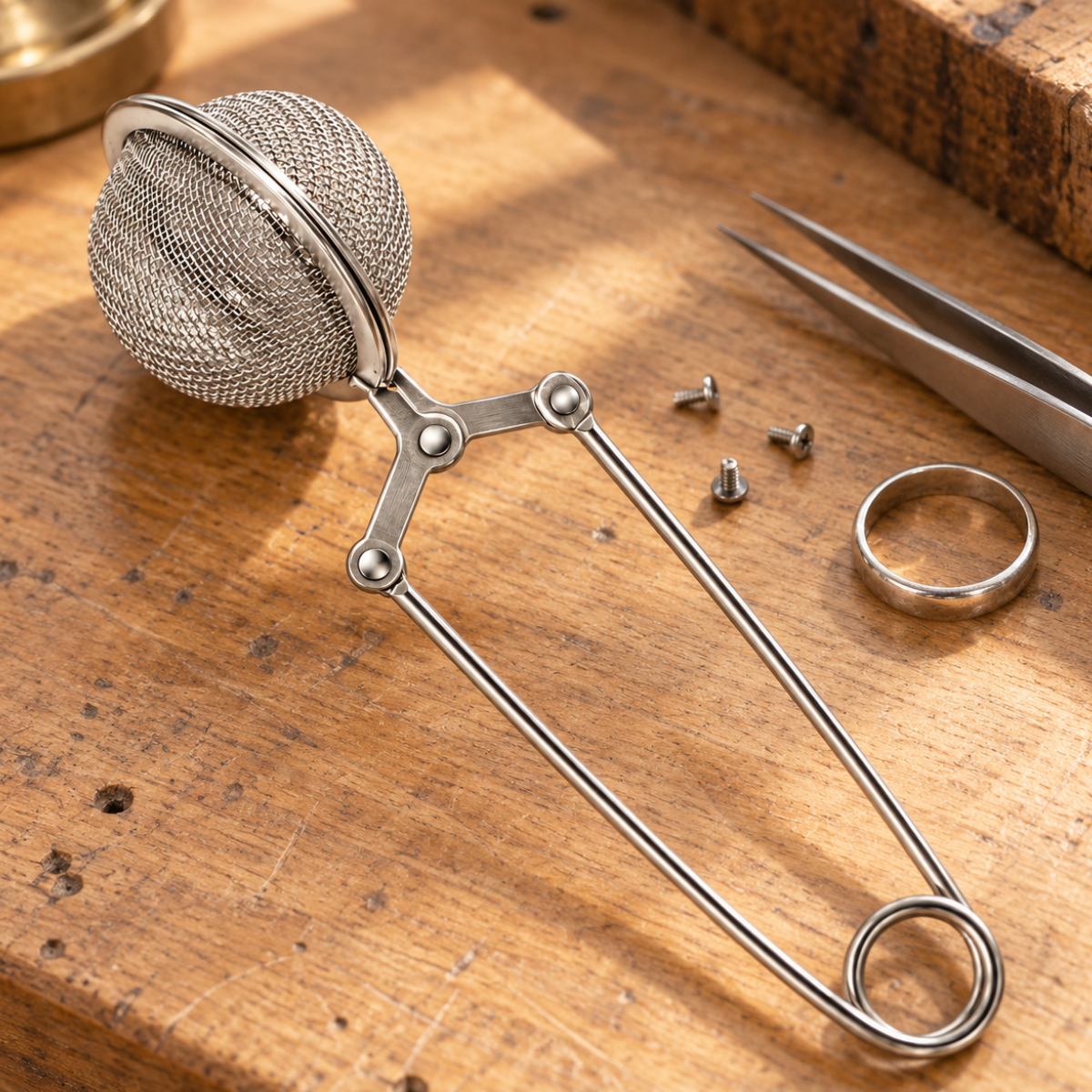 Stainless Steel Ultrasonic Cleaning Mesh Basket, 1½-Inch Diameter, 6-Inch Overall Length, Spring-Loaded Handle for Small Parts