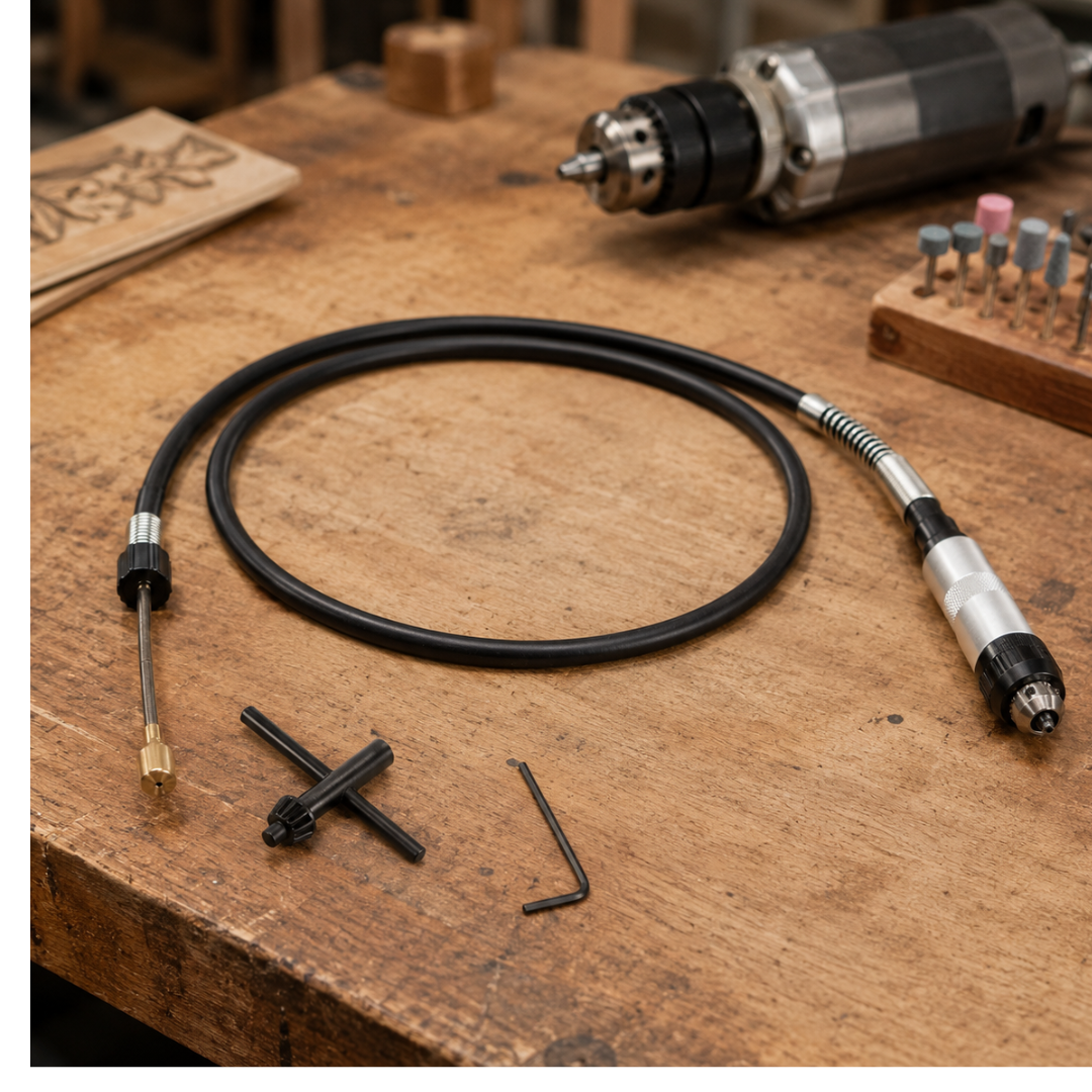 43-Inch Flex Shaft Grinder and Carver Attachment for TJ9912 Drill Motor – Flexible Shaft Assembly with Chuck Key and Allen Wrench – Motor Not Included – TJ-17447