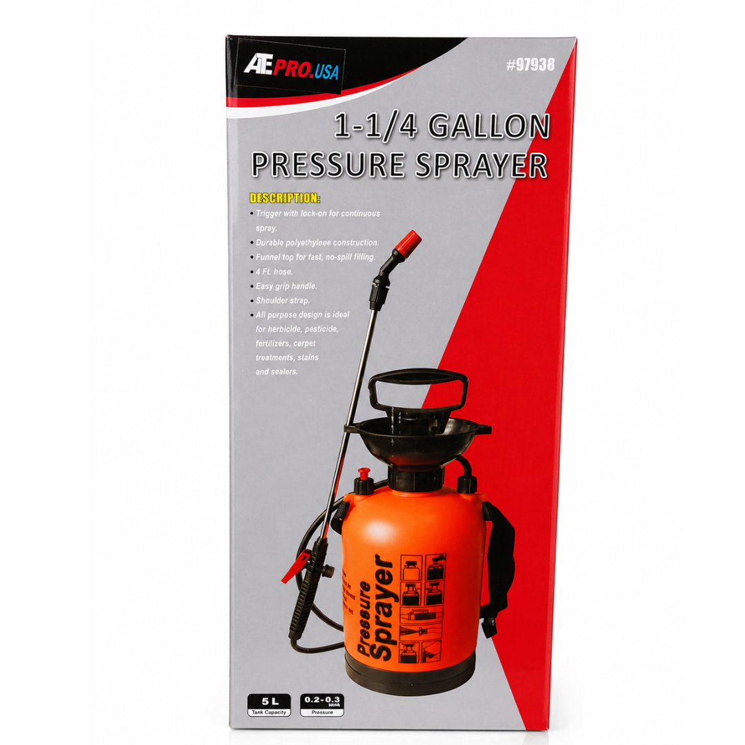 1.25 Gallon Pressure Sprayer – Multi-Purpose Pump Sprayer with Adjustable Nozzle, Trigger Lock & Shoulder Strap – Ideal for Lawn, Garden, Weed Killer, Pesticides & Cleaning