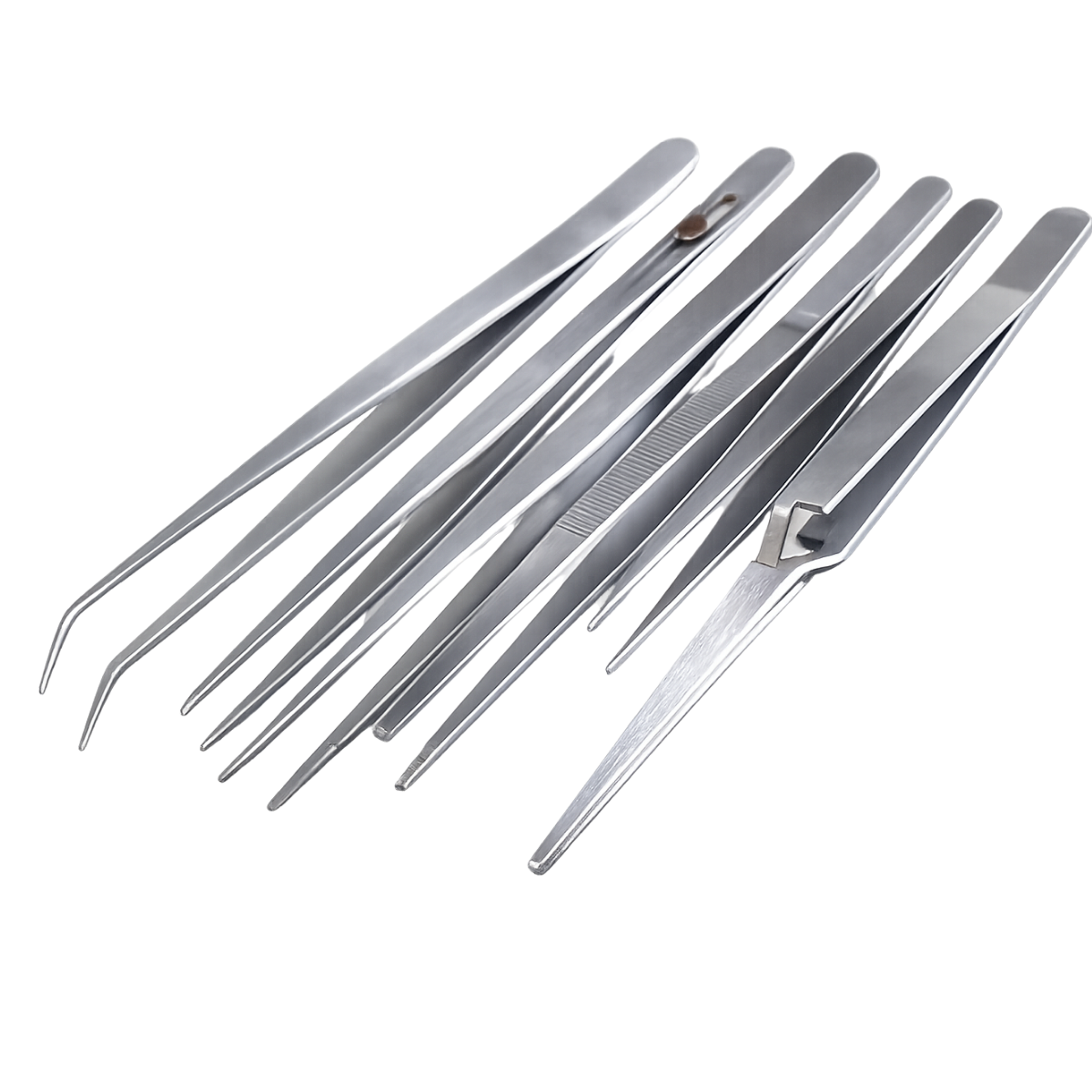 6 Piece Precision Tweezer Set – Straight, Curved & Locking Tips – 4.25" to 7" – Model S1-18643