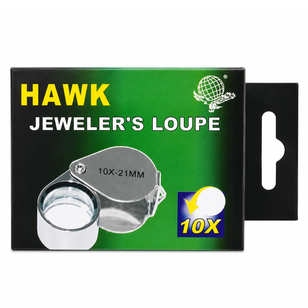 21mm Triplet Jeweler’s Loupe Magnifier – 10X Folding Pocket Magnifying Glass with Stainless Steel Body & Leather Storage Pouch for Jewelry, Coins, Stamps, Watches and Gem Inspection