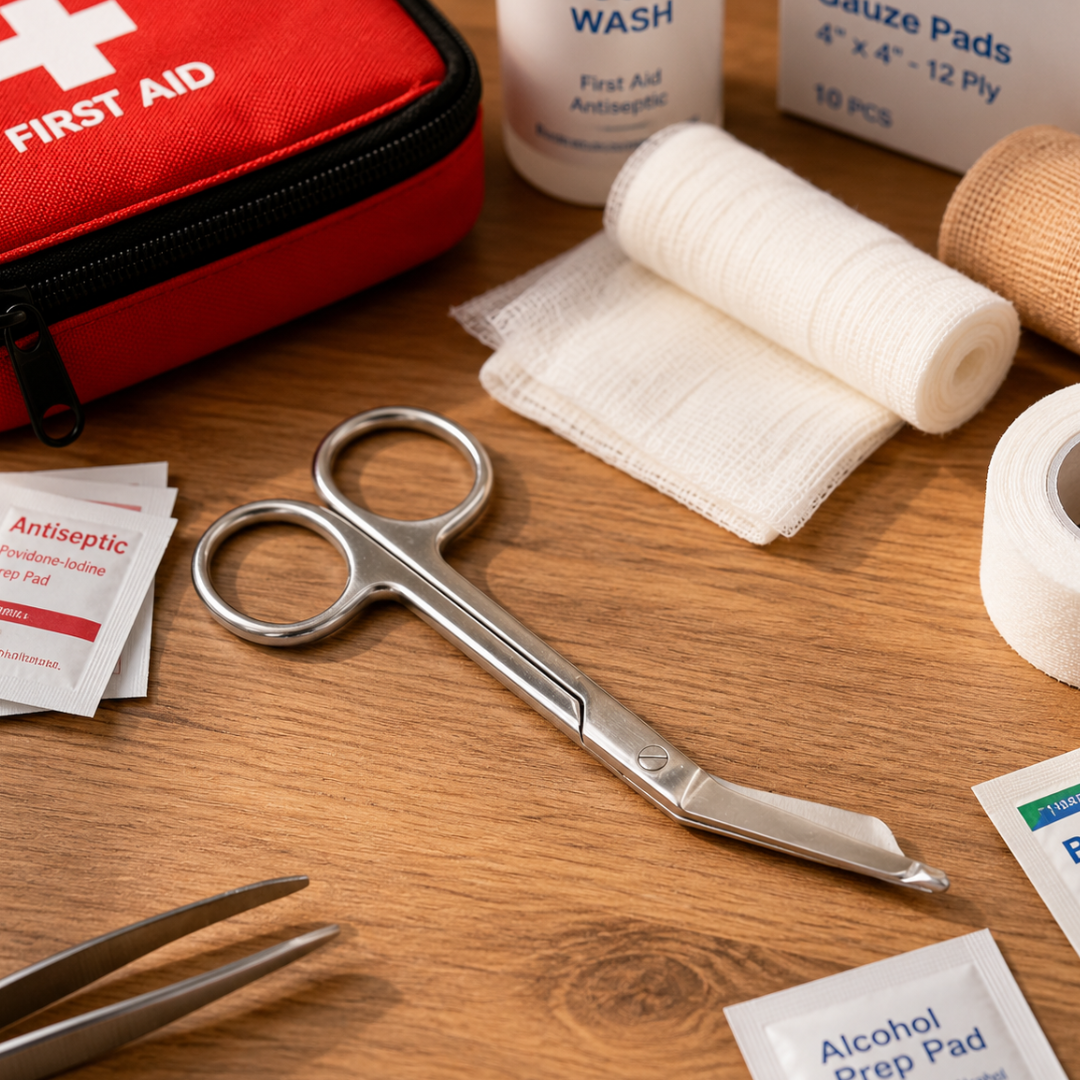 5.5" Curved Bandage & First Aid Scissors, Stainless Steel Medical Shears with Slanted Blades and Blunt Safety Tip – SC-85550