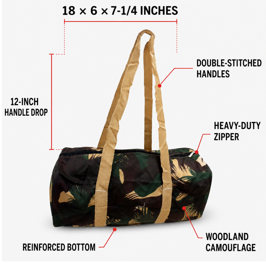 18-Inch Woodland Camouflage Zippered Tote Bag – Soft-Sided Travel, Gym, Camping and Storage Bag with Long Shoulder Handles and Reinforced Bottom