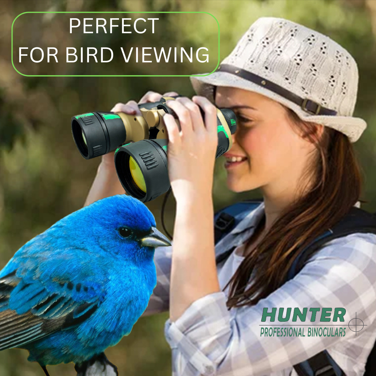 Green Camouflaged Body Amber Lens Binoculars with Mini Compass, 10x