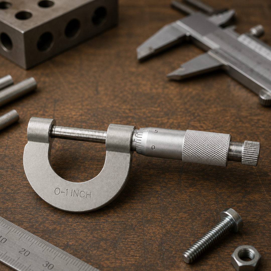 0-1" Micrometer SAE Precision Measuring Tool with Protective Case, 0.025" Rod Scale & 0.004" Knob Increments, Metal Outside Micrometer Caliper
