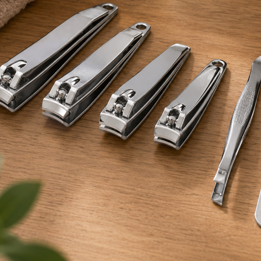 7 Piece Stainless Steel Manicure Set with 5 Nail Clippers, Tweezers, Nail Cleaner & File – Grooming Kit for Men & Women, Travel, Home, Purse, Desk or Toiletry Bag