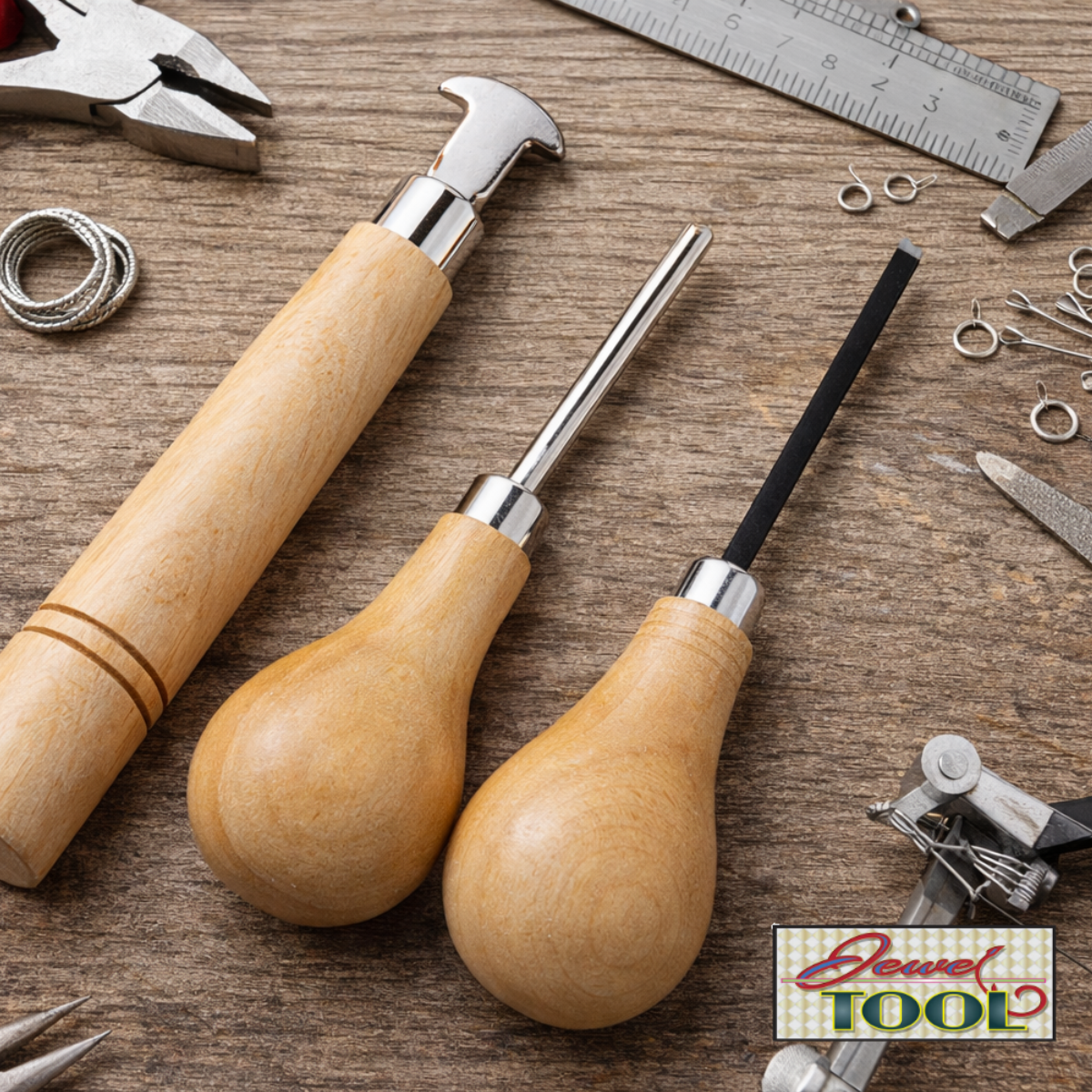 3 Pc Wooden Pusher Set - Bezel Roller, Square Prong Pusher, Groove Tip  - TJ-29382