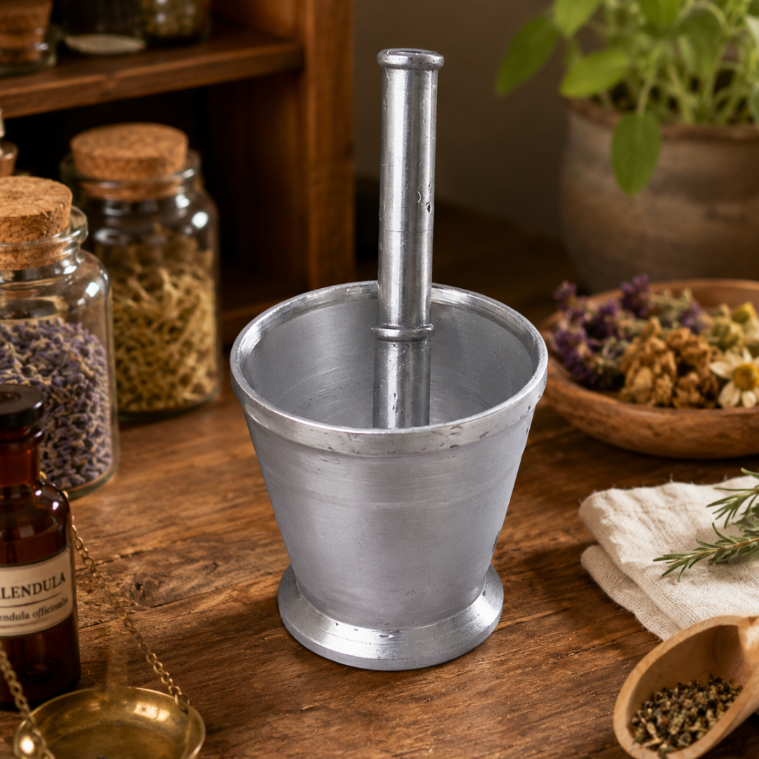 4 x 4 Inch Aluminum Mortar and Pestle Set – 7.5 Inch Flat-Ended Pestle – Heavy-Duty Grinding & Crushing Bowl for Spices, Herbs, Laboratory and Workshop Use