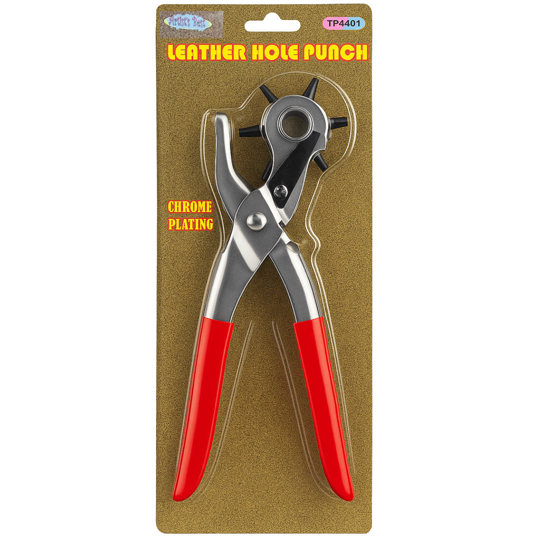 Leather Hole Punch Tool – 6 Sizes (2.5–6mm) | Nickel Plated with Brass Anvil & Comfortable Vinyl Grip – Ideal for Belts, Bags, Straps & Crafts