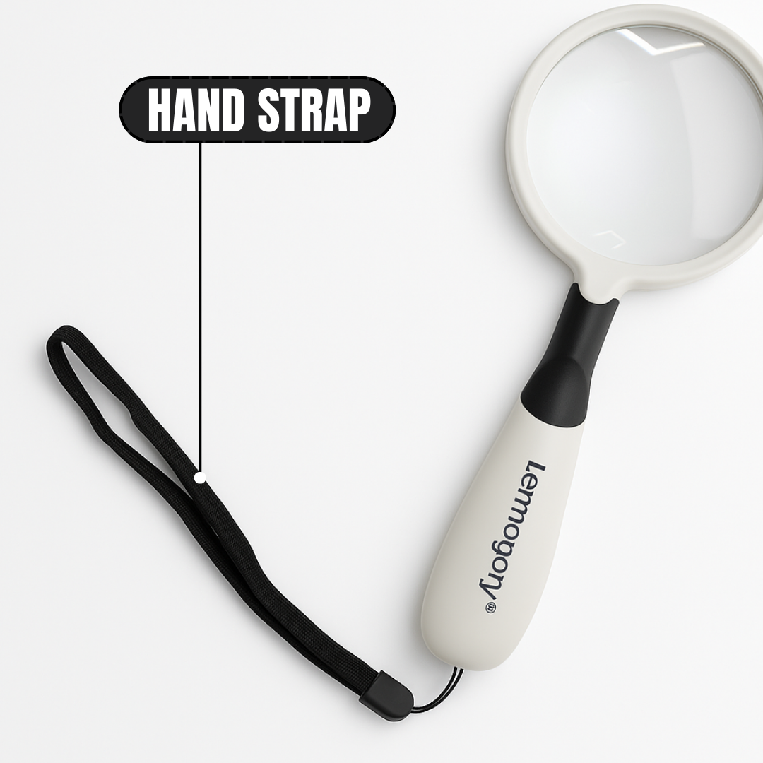 Handheld LED Illuminated Magnifier – 3.5" Aspheric Lens, 3X Large + 5X Small Lens, 2-Way LED Light, Ergonomic Grip – Requires 2 AAA Batteries