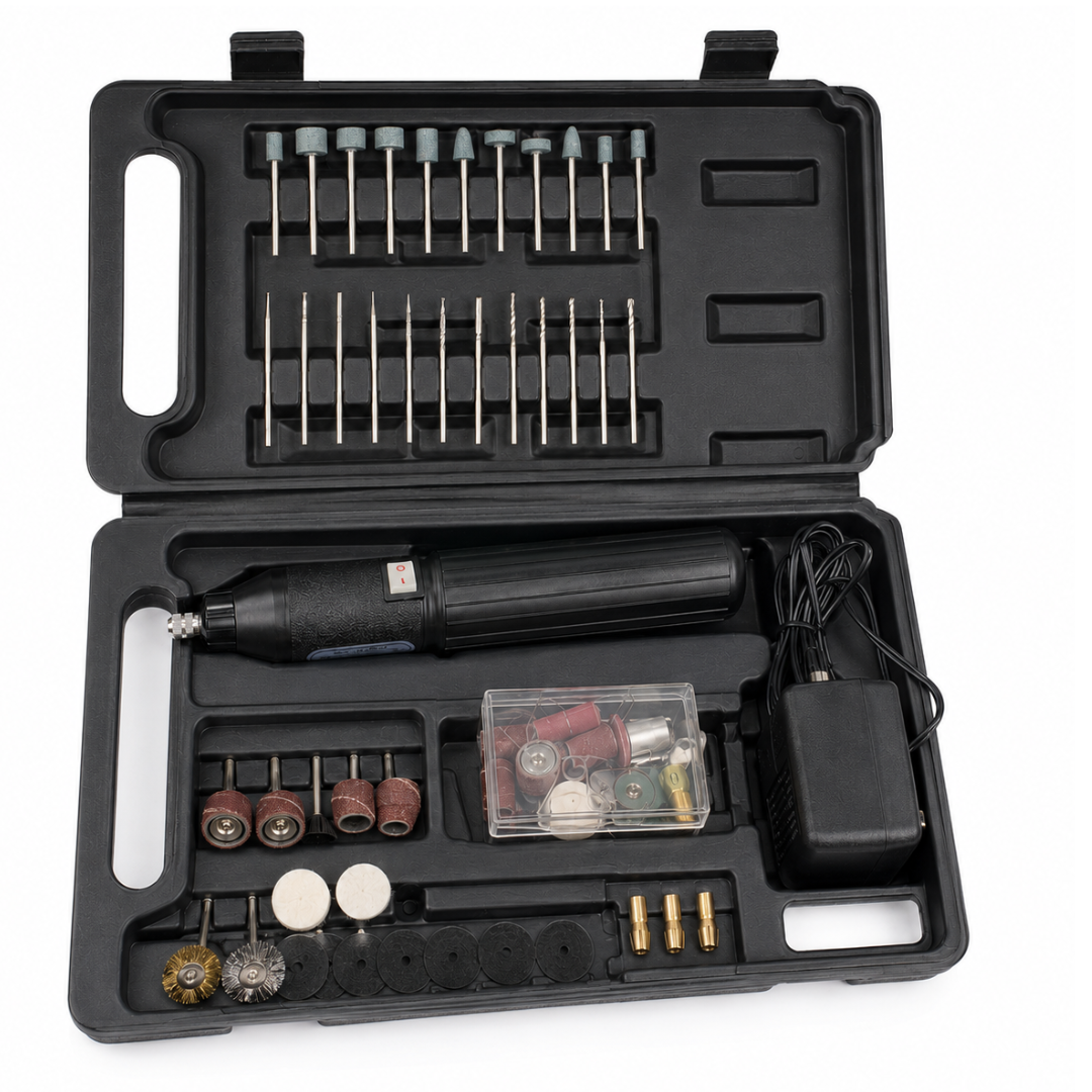 60-Piece Cordless Rechargeable Rotary Tool Kit, 10,000 RPM High-Speed Craft Tool with 4 Collets, Cutting, Polishing, Grinding and Engraving Accessories, AC Adapter and Carrying Case
