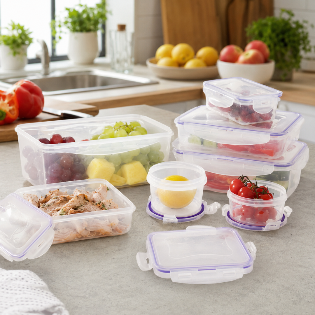 14-Piece Plastic Food Storage Container Set with Lids, 7 BPA-Free Airtight Containers, Stackable and Nesting, Microwave, Freezer and Dishwasher Safe, Assorted Sizes – LKCO-43007