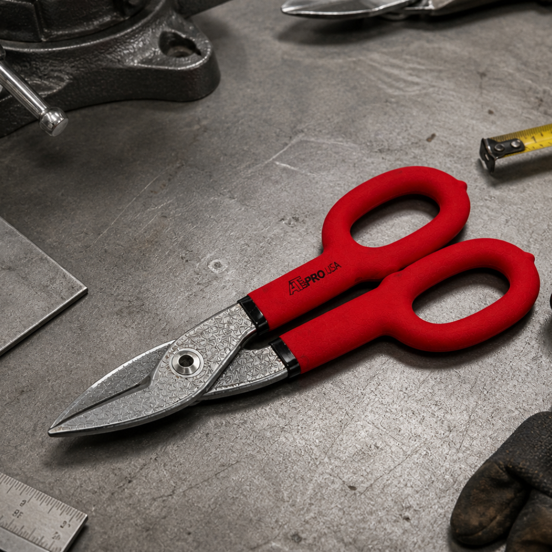 10" Tin Snips Heavy Duty – Sheet Metal Cutting Shears – Drop Forged Steel Blades – Straight, Left & Right Cuts – Non-Slip Grip Handles for Metal, Aluminum & Plastic