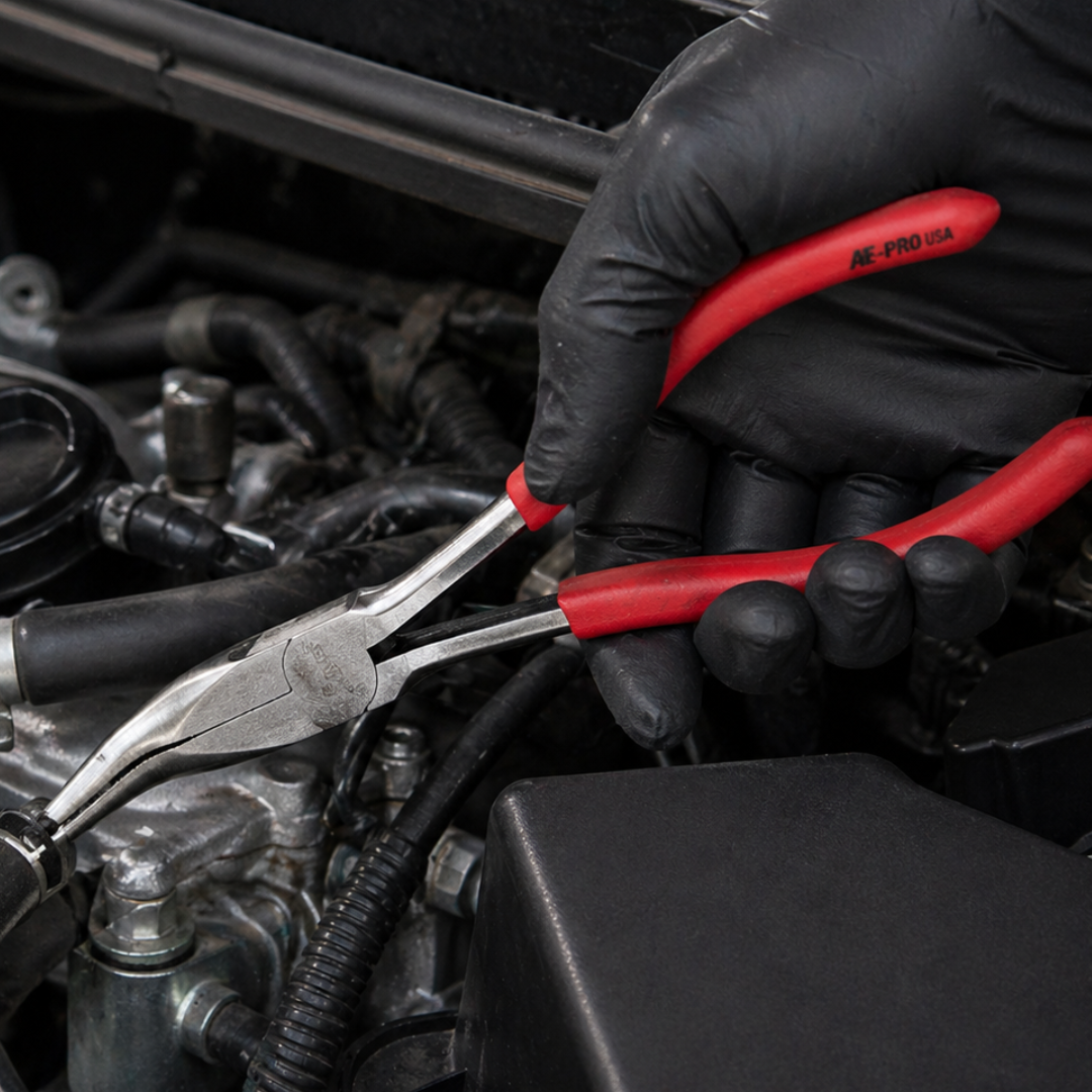 11" 90 Degree Bent Long Nose Pliers – Extended Reach Needle Nose Pliers with Angled Jaw, Heavy-Duty Steel & Comfort Grip Handles – Automotive, Electrical & Mechanical Use