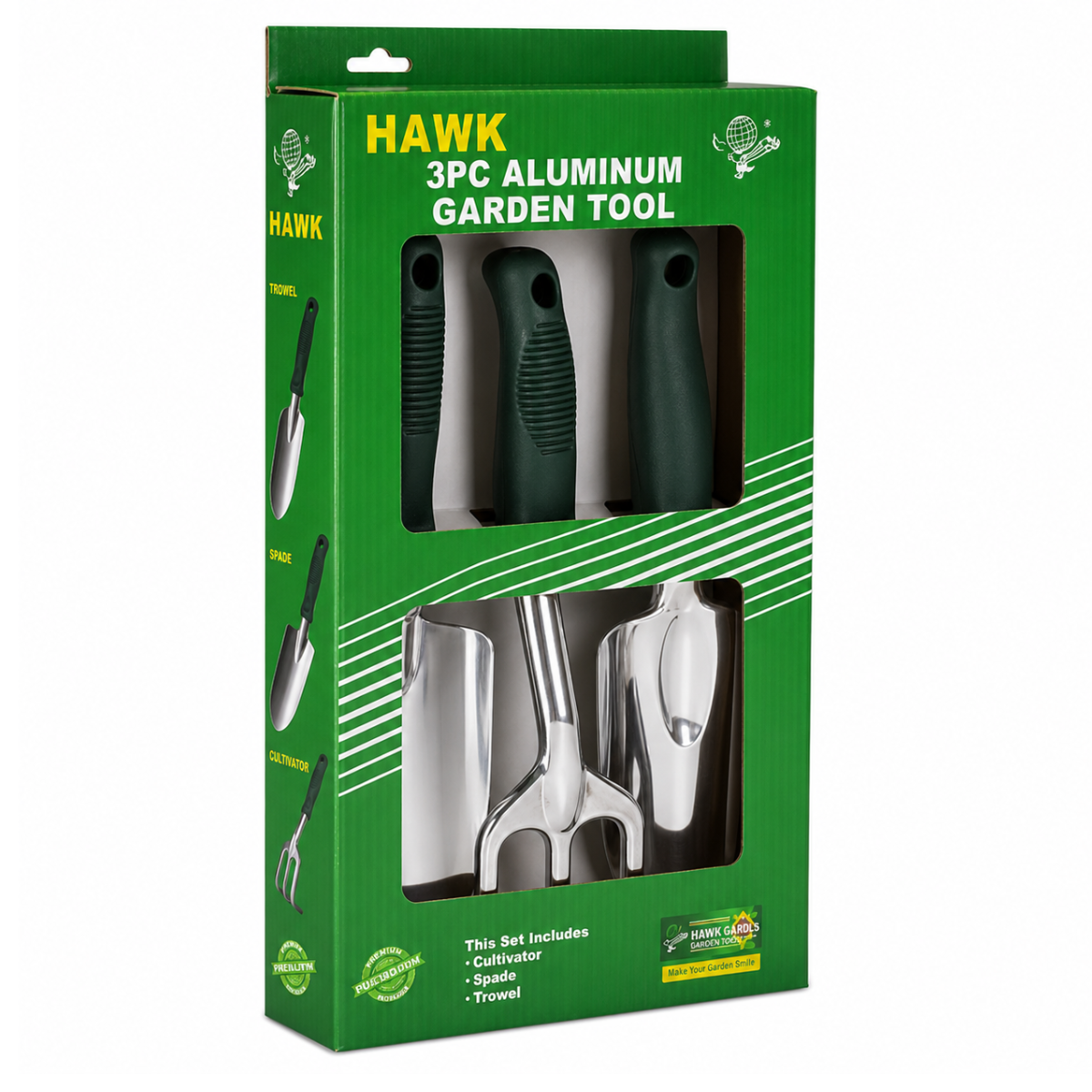 3 Piece 12" Aluminum Garden Hand Tool Set with PVC Handles – Cultivator, Spade & Trowel