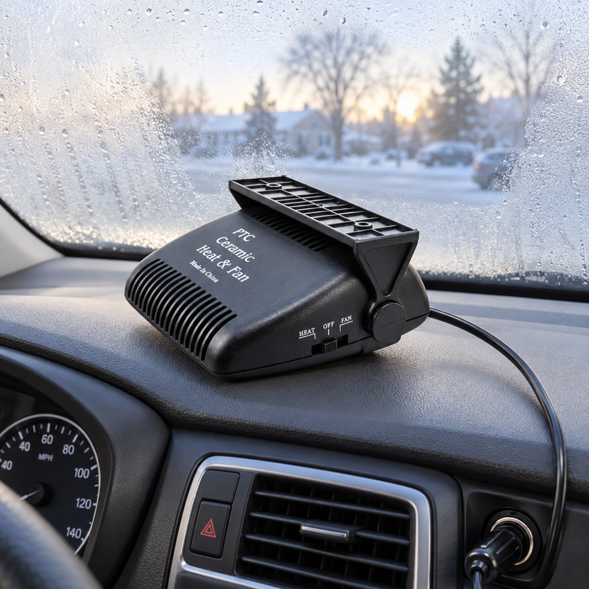 Road Genie 12V Car Heater & Fan, 120W Portable Automotive Windshield Defroster with Heat/Fan Settings, Adjustable Mounting Bracket and Cigarette-Lighter Plug, 6 x 5 x 2 Inches