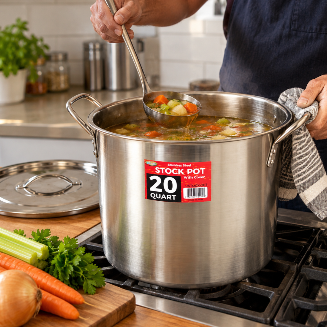 20 Quart Stainless Steel Stock Pot Set of 3 with Lids, Large Capacity Cooking Pots with Riveted Handles for Soups, Stews, Boiling, Catering & Commercial Kitchens – USTOCK-3T20