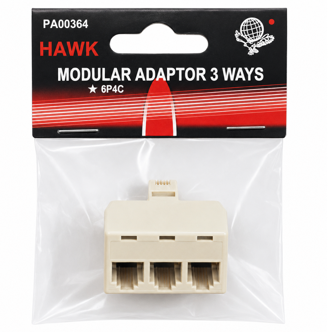 3-Port Modular Telephone Line Splitter Adapter – Single Jack to Triple Jack Connector for Phones, Fax Machines and Credit Card Terminals, 1.5 x 7/8 Inch