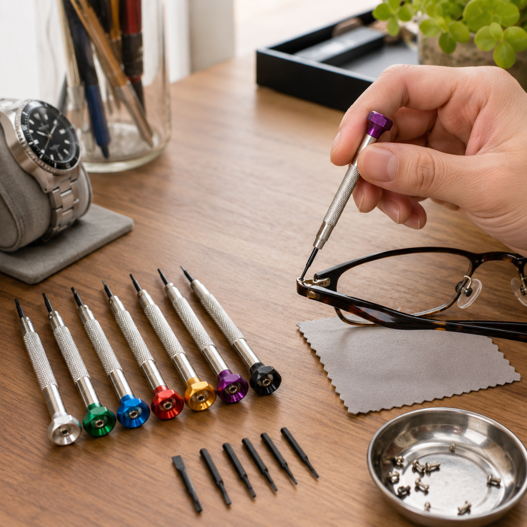 Flat Head Precision Screwdriver Set with Extra Replacement Blades & Vinyl Case – 7 Sizes, Carbon Steel Tips, Color Coded Mini Slotted Screwdrivers for Watches, Eyeglasses, Electronics & Fine Repair