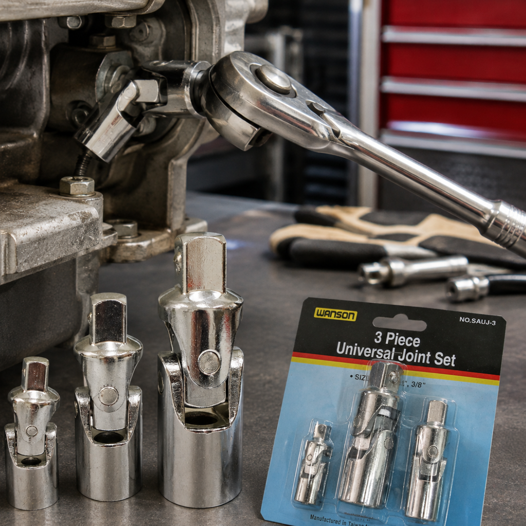 3-Piece Universal Joint Socket Adapter Set – 1/4", 3/8" & 1/2" Drive – Heavy-Duty Swivel Socket Accessories – TU-FR-8222