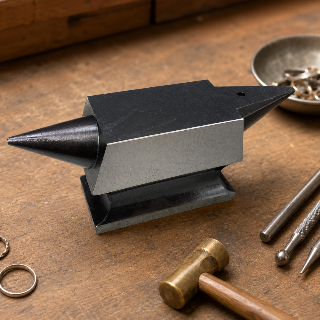 Small Double-Horn Anvil, 4.5 Inch Case-Hardened Steel Jewelry Anvil with Round and Flat Horns and Threaded Mounting Base – TJ01-98915