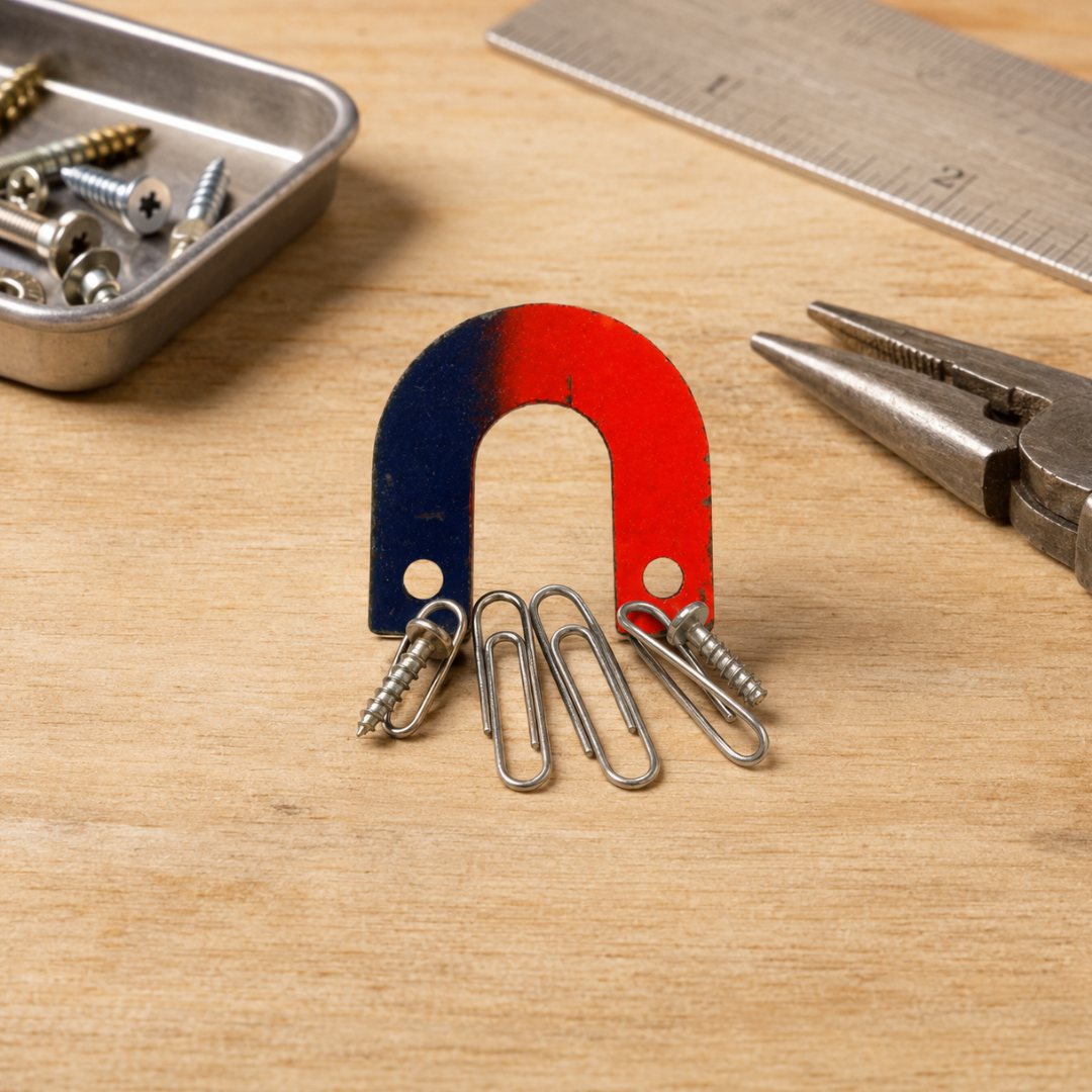 1-1/2 x 1-5/8 Inch Red and Blue Horseshoe Magnet – Compact C-Shaped Magnet for Science Experiments, Classroom Demonstrations and Metal Pickup