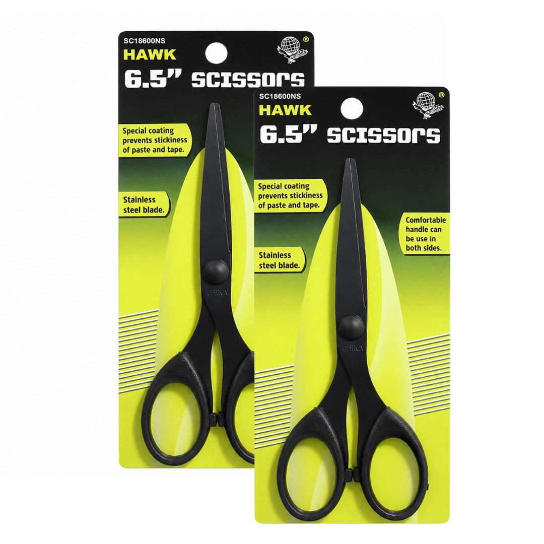 6.5 Inch Non-Stick Craft Scissors, Black Stainless Steel Precision Scissors for Scrapbooking, Tape, Paper, Jewelry Making, Hobbies & DIY Projects, Ambidextrous Handles, Pack of 2